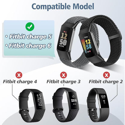 Elastic Braided Bands Compatible with Fitbit Charge 5/Fitbit Charge 6 for Women Men, Breathable Adjustable Stretchy Nylon Loop Sport Replacement Wristbands for Fitbit Charge 6 Charge 5 Straps