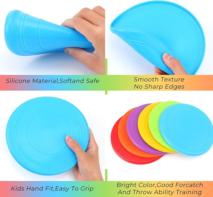 24pcs Flying Disc 7 Inch Silicone Flying Disks Bulk for Dog Outdoor Backyard Lawn School Teaching Early Education Sports Games Party Favors, 6 Colors