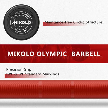 Mikolo 7ft Olympic Barbell, Barbell for Weightlifting and Powerlifting 45lb, Olympic Bar for