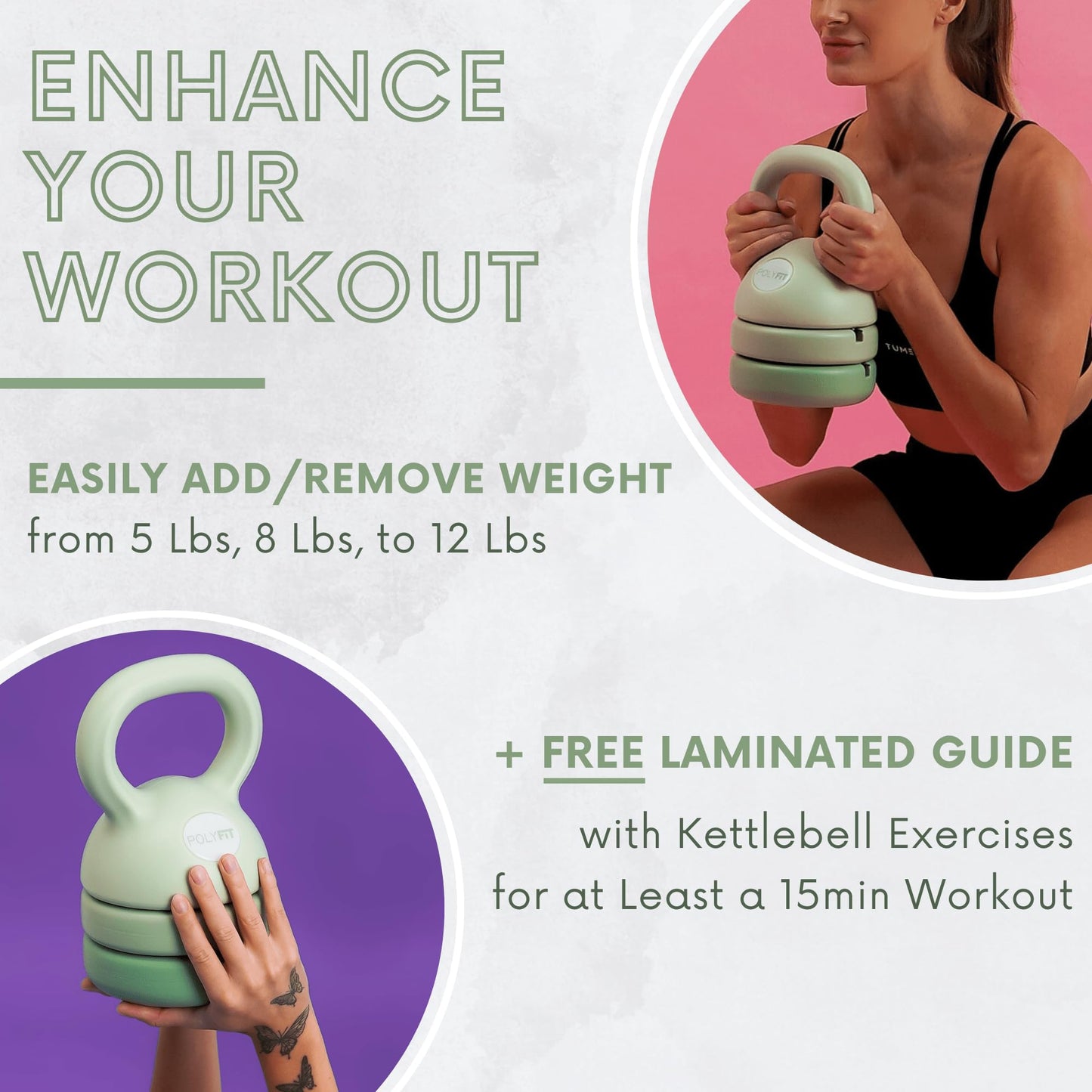 Polyfit Adjustable Kettlebell Set - 5-in-1 Weights for Home Gym