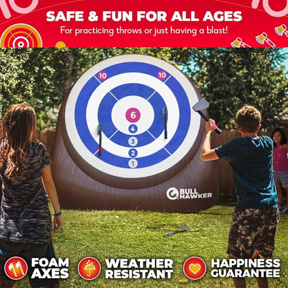 Swooc Games® - Bull Hawker™ | Giant Axe Darts (Over 6ft Tall) w/ 15+ Games | Axe Throwing Game for Backyard w/Air Pump | Outdoor Games for Adults and Family | Carnival Games | Throwing Axe Yard Games