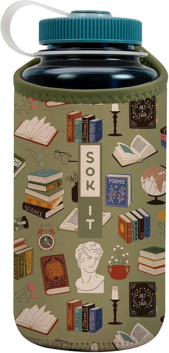 Sok It BotlSok Water Bottle Sleeve Insulated Neoprene Cover (Book Club, Fits 32oz Nalgene)