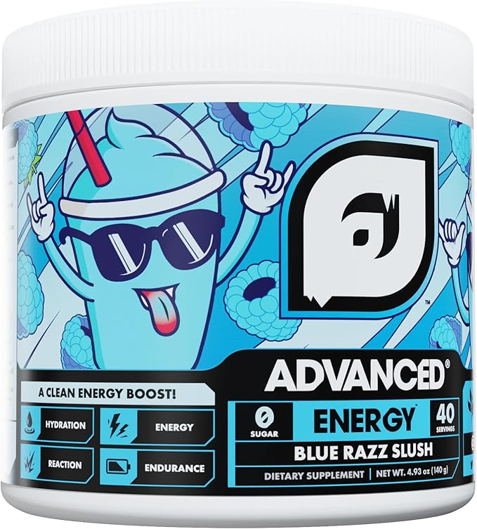 Advanced Energy - Energy Boosting Formula with Electrolytes for Hydration - L-Theanine to Combat Jitters - Sugar Free & Keto Friendly - No Maltodextrin (40 Servings) (Blue Razz Slush)