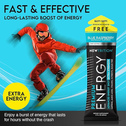 NewTrition® Extra Strength Energy Shots, 250mg Caffeine Energy Shots with Vitamin B & Amino Acids, Sugar-Free Vitamin Energy Shot, 1.7 fl oz (Pack of 6, Blue Raspberry)