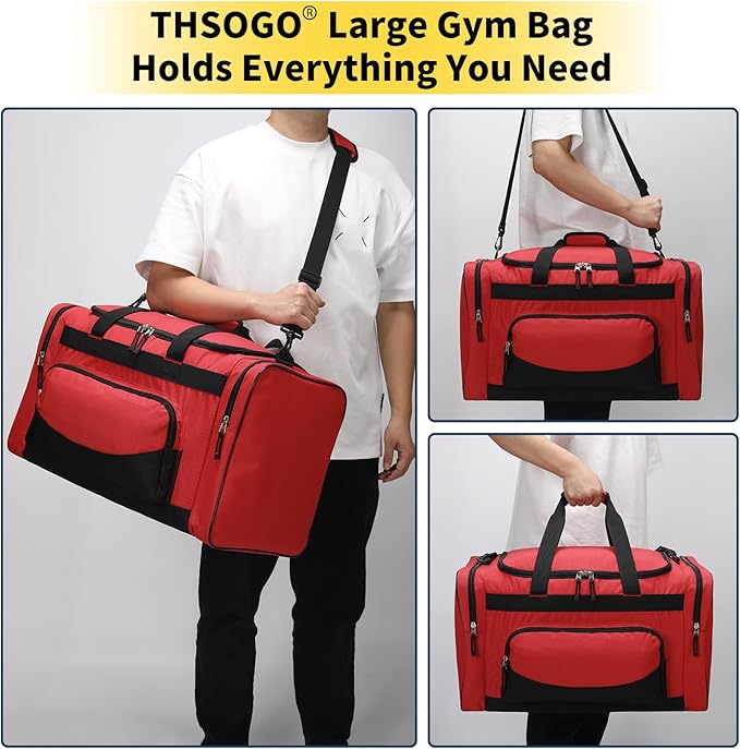 22 inch Gym Bag for Men - 55L Large Travel Duffle Bag Sports Equipment Bag with Multiple Zippered Pockets,Outdoor Workout Duffle Bag for Overnight Weekend - Red