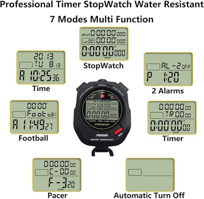 Sport Stopwatch Timer with 100X2laps Split Memory/0.001second Timing,Professional Recall Stop Watch Large Display Alarm Clock Multifunctional for Coach Referee Swimming Running Marathon Competition