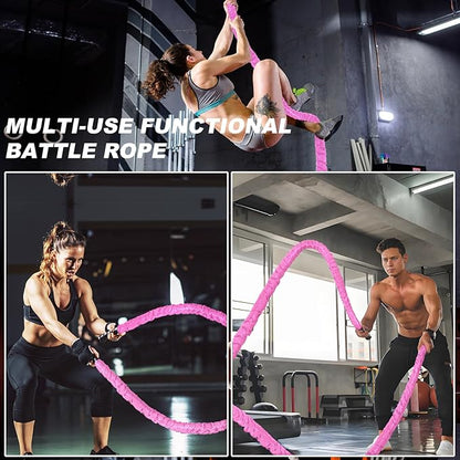 Battle Rope 1/1.26/1.5/2 Inch Diameter,Pink 30FT/40FT/50FT Exercise Workout Ropes for Home Gym Heavy Weighted Training Rope for Working Out