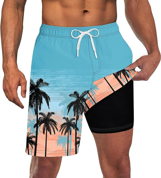 Goodstoworld Mens Swim Trunks with Compression Liner 9'' Inseam Quick Dry Swimsuit Shorts M-3XL