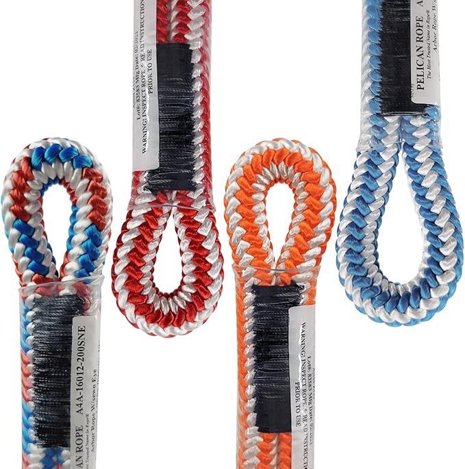 Pelican Rope 16-Strand 1/2 in (12.7 mm) Arborist-16™ Arborist Rope - 7000 lb MBS - Static Climbing Rope - Rescue Operations - High Visibility - 150 ft - Sewn Eye - Blue White - Made in The USA