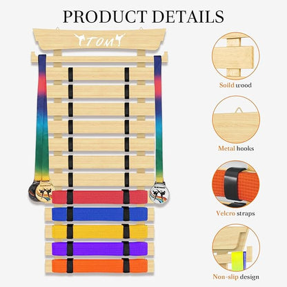12 Belts Karate Belt Display Rack with Stickers, Martial Arts Belt Display Holder, Taekwondo Belt Display, Jiu Jitsu BJJ Belt Display Hanging Holder for Kids and Adults Gifts