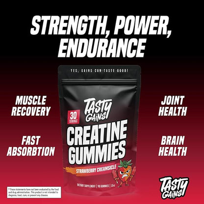 Creatine Gummies - 90g of Creatine Monohydrate - Workout Supplements - Build Muscle & Boost Strength for Men & Women - Made in USA - Non GMO - (Large, Strawberry Creamsicle Flavor)