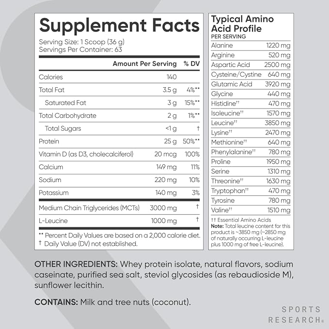 Sports Research Whey Protein - Sports Nutrition Whey Isolate Protein Powder for Lean Muscle Building & Workout Recovery - 5 lb Bag Bulk Protein Powder - Creamy Vanilla, 63 Servings