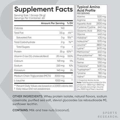 Sports Research Whey Protein - Sports Nutrition Whey Isolate Protein Powder for Lean Muscle Building & Workout Recovery - 5 lb Bag Bulk Protein Powder - Creamy Vanilla, 63 Servings