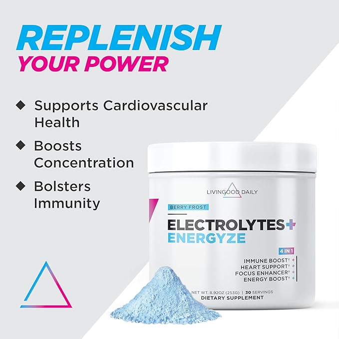 Livingood Daily Electrolytes Powder, Electrolytes Hydration Drink Mix with Vitamin C, Magnesium, Taurine & Sea Salt, Electrolyte Supplement for Energy & Hydration, Keto, Berry Frost Flavor, 30 Srvgs