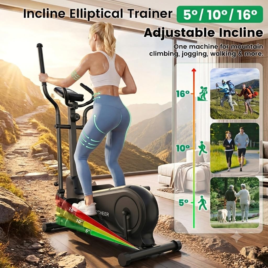 ANCHEER Elliptical Exercise Machine for Home, Foldable Magnetic Elliptical Trainer with 16" Stride