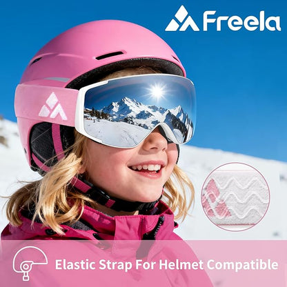 Freela Kids Ski Snowboard Goggles for Toddler(3-14) Youth Anti Fog Anti UV Goggles Girls Boys Snow Skiing Equipment