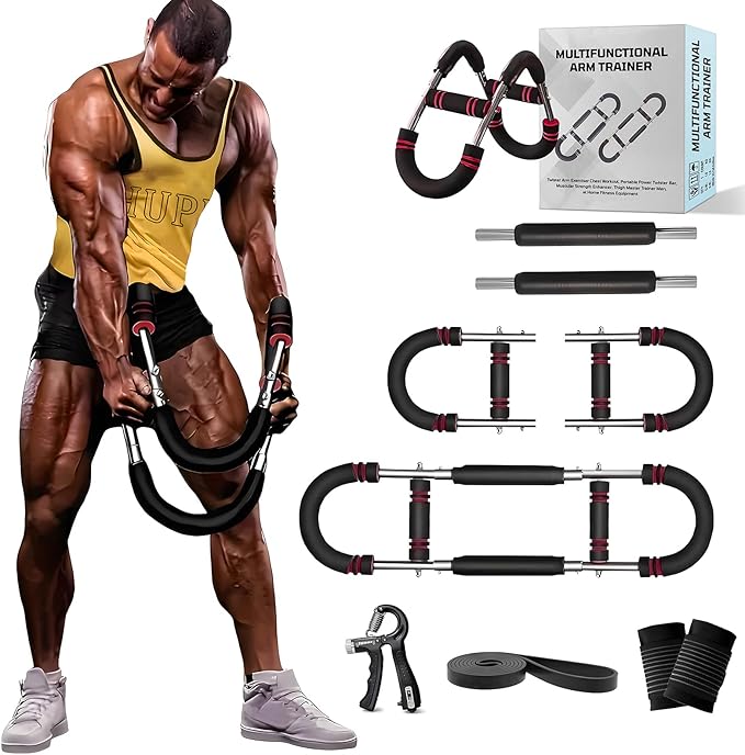 Twister Arm Trainer, 30-110lb Adjustable Chest Workout Equipment, Multi-Muscle Group Training, Portable Power Twister Bar, Detachable Design, Unisex and Suitable for Home and Gym Use