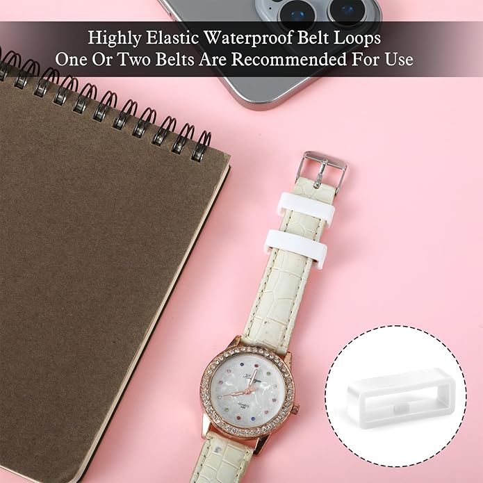 Xindojuz 9 PCS Watch Band Loop, White Silicone Magic Band Clips, Rubber Watch Strap Bands Holder Retainer Keepers Fastener Rings Replacement for Smartwatch Accessories Forerunner Bands (18/20/22 mm)