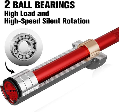 RITFIT Olympic Barbell 4ft/4.8ft/6ft - 2 Inch Weight Bar for Strength Training, Weightlifting, Squat, Deadlift, Bench Press, Curl, Overhead Press - 350lbs/500lbs Capacity