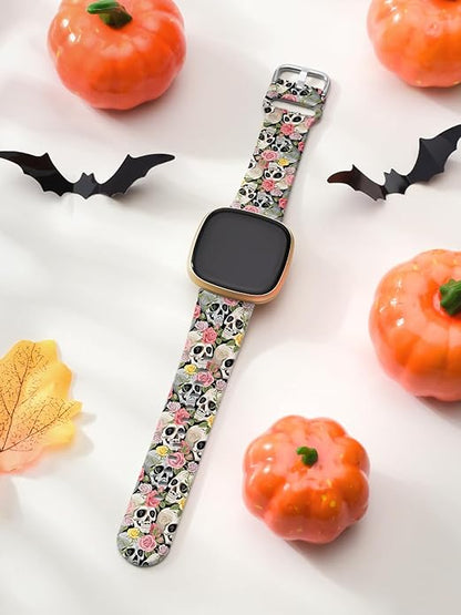 Watbro Halloween Holiday Band Compatible with Fitbit Versa 3 / Sense/Fitbit Versa 4 / Sense 2 Bands for Women Men,Soft Silicone Cute Sport Pumpkin Strap