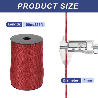 MECCANIXITY 5/32 Inch Polypropylene Rope Braided Ropes, 328ft Camping Rope Hollow Utility Cord for Clothesline, Hiking, Outdoor, Wine Red
