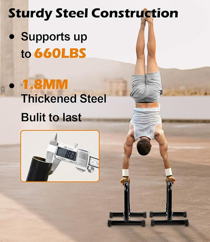 TABEKE Push Up Bar, 14'' High Steel Parallettes & Dip Bar with Full Coverage Foam Handle, Heavy-Duty Calisthenics Parallel Bars for L-Sit, Dips, Home Gym Strength Training Workout