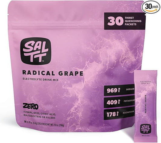 SALTT Electrolytes Powder Flavored Drink Mix - Radical Grape - 30 Hydration Packets - Magnesium