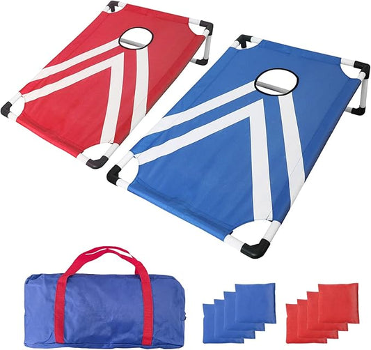 Portable PVC Framed Cornhole Game Set with 2 Collapsible Cornhole Boards, 8 Bean Bags and Carrying