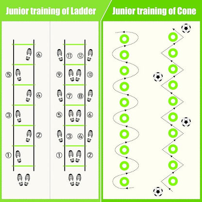 Soccer Training Equipment, Agility Speed Training Set with 20ft Speed Ladder, 12 Cones, 4 Adjustable Hurdles, Jump Rope, Parachute | Ideal for Basketball, Football Practise, for Kids, Youth, Adults
