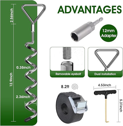 Trampoline Stakes Heavy Duty Trampoline Anchors Kit, Spiral Screw In Ground Anchors with Straps, Earth Anchors Earth Anchors Swing Set Anchors for Trampoline
