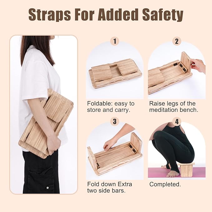 Yoga Meditation Benches - Yoga Bench,Wooden Zen Meditation Stool Kneeling Bench for Yoga Practice (Light Brown)