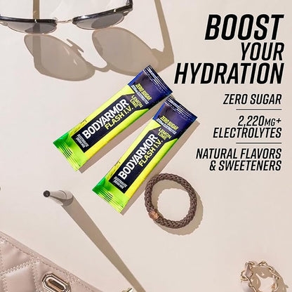 BODYARMOR Flash IV Electrolyte Packets, Lemon Lime - Zero Sugar Drink Mix, Single Serve Packs, Coconut Water Powder (6 Count)