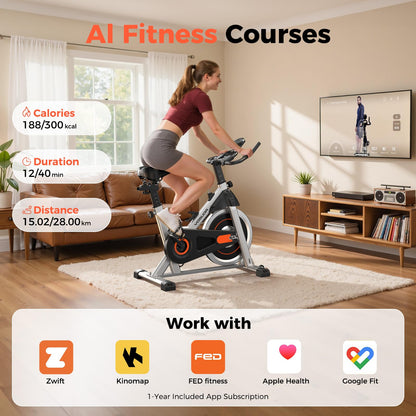 YOSUDA Exercise Bike, Brake Pad Stationary Bike for Home with Exclusive App, Magnetic Indoor