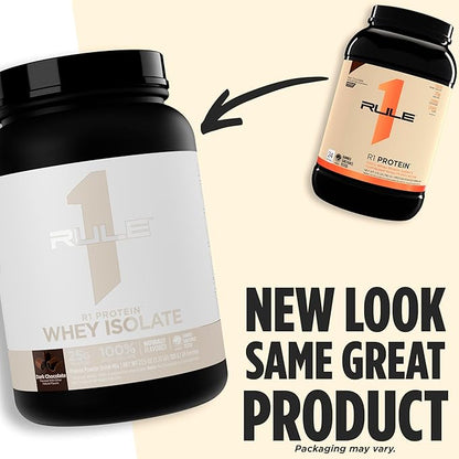 Rule 1 Naturally Flavored R1 Protein Whey Isolate - Clean Formula with 25g Protein & 6g BCAA Exclusively Isolated & Hydrolyzed Sources for Workout Recovery (4.3 Pounds*, Dark Chocolate)