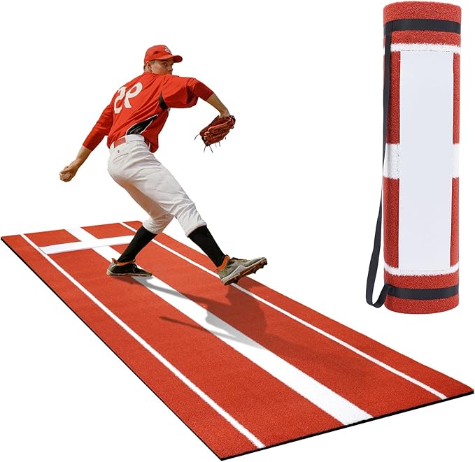 10x3 FT Softball Pitching Mat with Mound, Anti-Fade Softball Practice Turf Mat Indoor Outdoor Pitching Training Matt with Anti-Slip Bottom