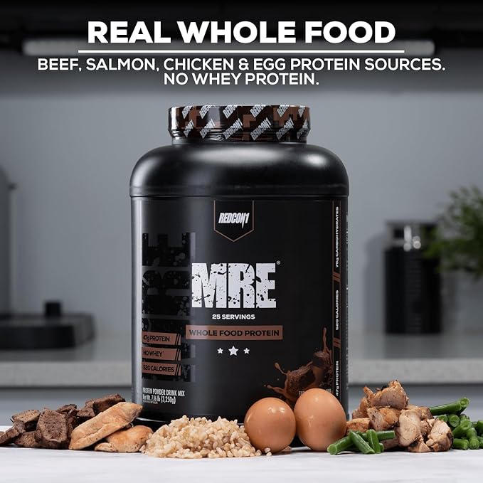 REDCON1 MRE Protein Powder, Fudge Brownie - Meal Replacement Protein Blend Made with MCT Oil & Whole Foods - Protein with Natural Ingredients to Aid in Muscle Recovery (25 Servings)