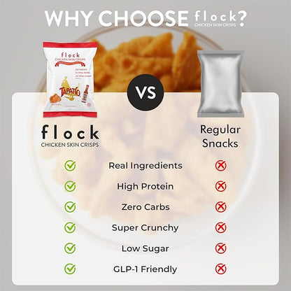 "Flock Keto Chicken Skin Chips | Tapatio Flavor | Low Carb, High Protein, Sugar Free, Gluten Free | 4-Pack (2.5oz)