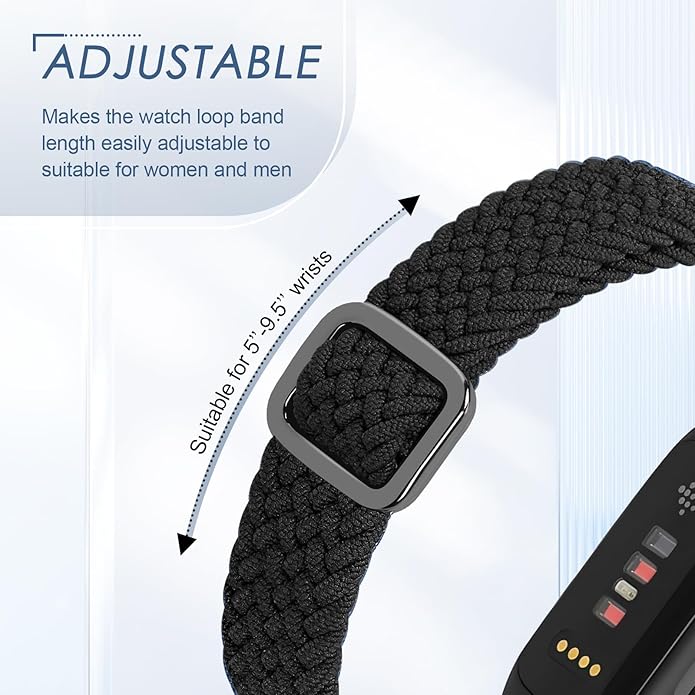 Tiptops Braided Nylon Bands Compatible with Fitbit Inspire 3/Inspire 2/Inspire/Inspire HR/Ace 2/Ace 3, Adjustable Loop Stretchy Straps Replacement Wristbands for Fitbit Inspire Women Men