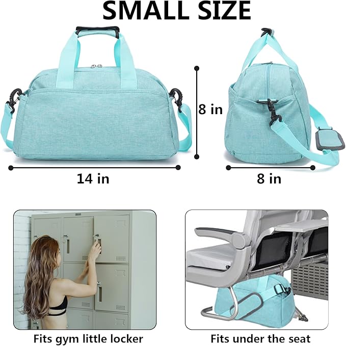 14 inch Small Gym Bag for Women & Men, Mini Duffel Bag for Travel Sports Lightweight Carry On Bag (Light Green)
