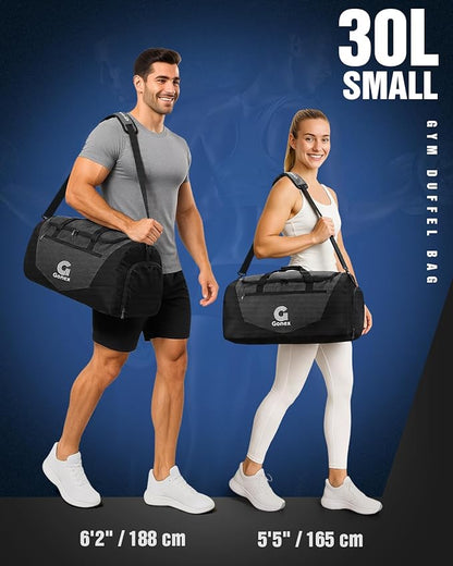 Gonex Gym Duffel Bag with Shoe Compartment Wet Pocket, Large Capacity Sports Duffle Bag for Men Women, Workout & Travel Bag with Multiple Pockets, Black, Small (30L)