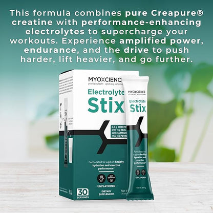MYOXCIENCE Electrolyte STIX | Creatine Electrolyte Powder | Recovery from Exercise & Muscle Development w/Real Salt (Unflavored) (Stix 30 ct)