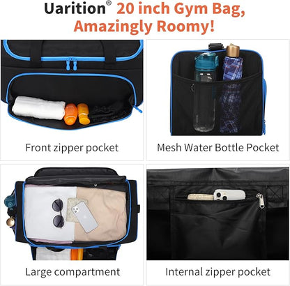 Mens Gym Bag 21 inch Large Overnight Weekender Duffle Bag for Travel Sport-Black/Blue