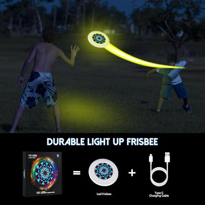 49LEDs Flying Disc with 16 Million Color RGB, 3 Modes+Rechargeable+Waterproof+175g, Cool Sports and Outdoors for Parks/Camping/Beach/Backyards,Easter & Birthday Gifts for Teens/Kids/Adults
