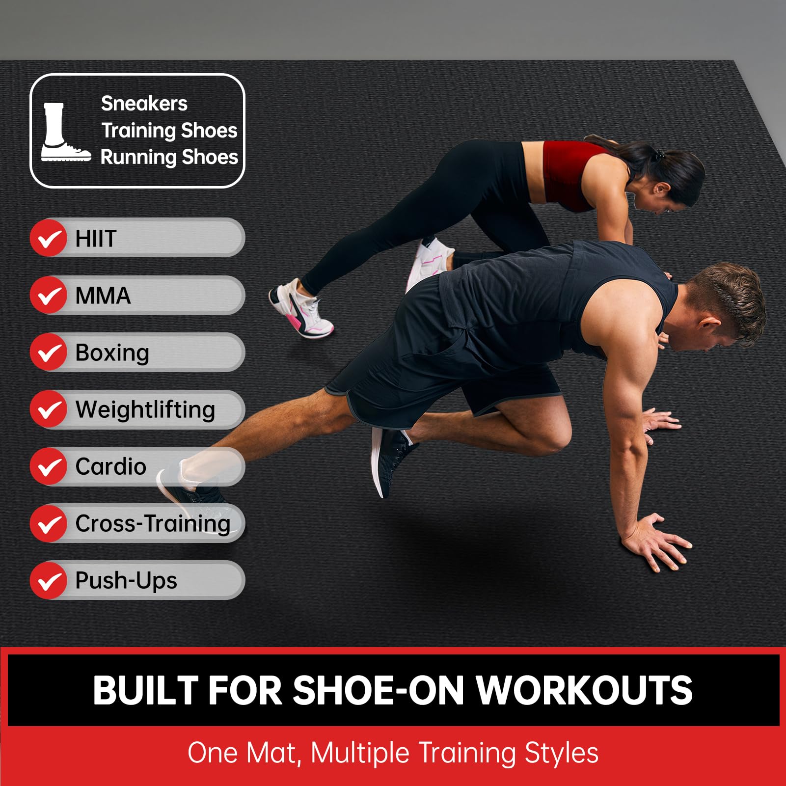GymCope Large Exercise Mat for Home Workouts, 12x6/10x6/9x6/8x6/7x5/6x4 ft