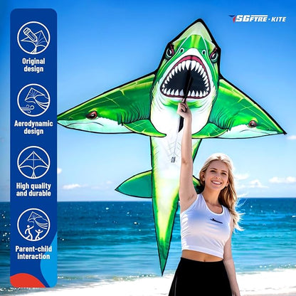 Three Headed Shark Kite for Kids and Adults,Kites for Kids Ages 8-12 Easy to Fly,Single Line Beach and Park Kite for Family Outdoor Games