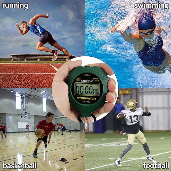 Stopwatch Timer Only Stopwatch Mode, ON/Off Silent Simple Operation, Without Clock Date Countdown, Digital Stop Watch for Sports Kids Coaches Swimming Running, Green