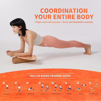 XCMAN Surf Balance Board Trainer with Roller Wooden Exercise Balancing Stability Trainer - Non Slip Surface for Adults Kids|Balance Board for Surfing,Snowboarding,Skateboarding,Hockey,Yoga Training