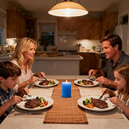 6 Packs Unscented 2.75x4 Inch Light Blue Pillar Candles, Non-Toxic Dripless Cylinder Wax Colored Candles for Home Table Holiday Party Spa Decor Emergency Power Outage