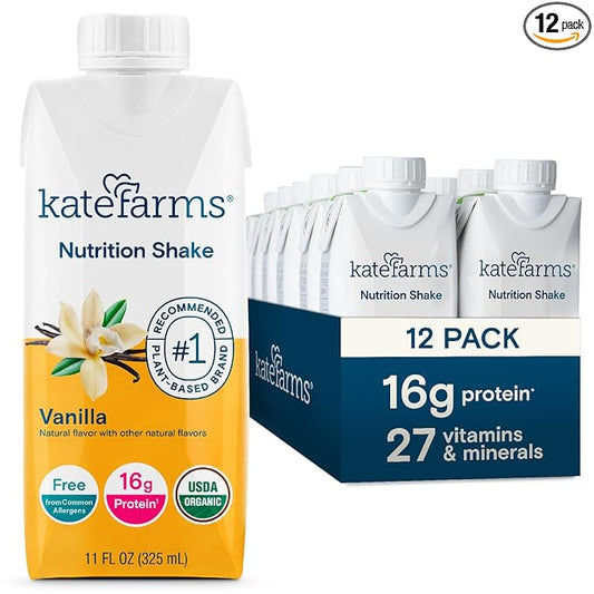KATE FARMS Organic Nutrition Shake, Vanilla, 16g Protein, 27 Vitamins and Minerals, Protein Meal