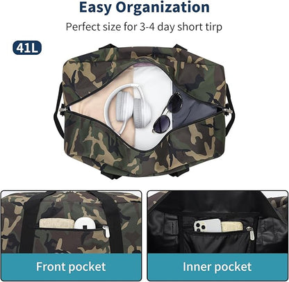 21 inch Gym Bag for Men - 40L Travel Duffel Bag Sport Duffle Bags for Weekend Overnight with Bottom Support (Camouflage)